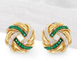 .40 ct. t.w. Emerald and .10 ct. t.w. Diamond Love Knot Earrings in 18kt Gold Over Sterling