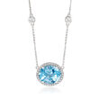 5.50 Carat Sky Blue Topaz and .16 ct. t.w. Diamond Necklace with .80 ct. t.w. White Sapphire Stations in 14kt White Gold