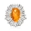 C. 1970 Vintage 4.00 Carat Citrine and 2.50 ct. t.w. Diamond Cocktail Ring in 14kt White Gold