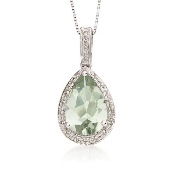 2.65 Carat Green Prasiolite and .10 ct. t.w. Diamond Pendant Necklace in 14kt White Gold