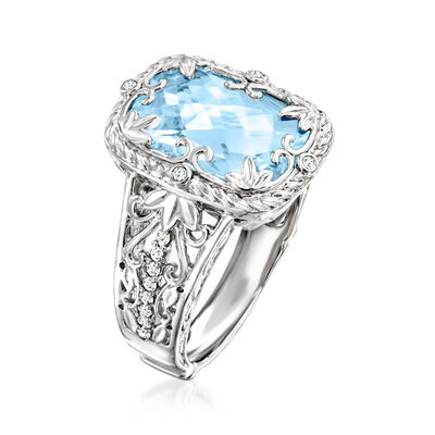 5.00 Carat Sky Blue Topaz Ring with .10 ct. t.w.Diamonds in Sterling Silver