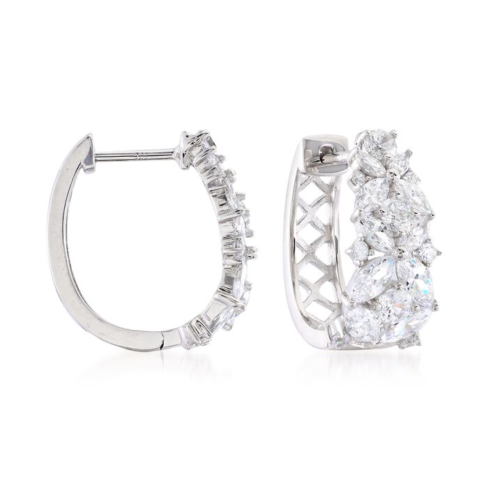 2.90 ct. t.w. Marquise and Round CZ Floral Hoop Earrings in Sterling Silver