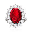 7.50 Carat Simulated Ruby and 1.80 ct. t.w. CZ Ring in Sterling Silver