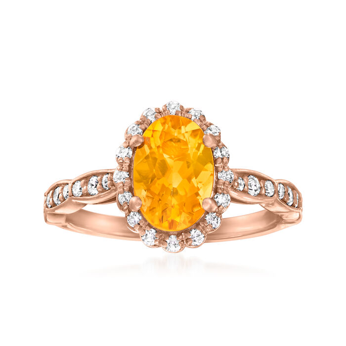 C. 2000 Vintage 1.60 Carat Citrine and .45 ct. t.w. Diamond Ring in 18kt Rose Gold