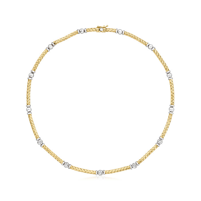 C. 1990 Vintage .25 ct. t.w. Diamond Woven-Link Bead Station Necklace in 18kt Two-Tone Gold