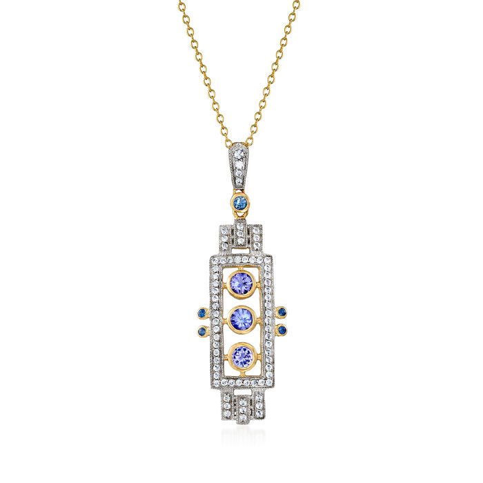 .70 ct. t.w. Tanzanite and .70 ct. t.w. White Zircon Pendant Necklace in 18kt Gold Over Sterling