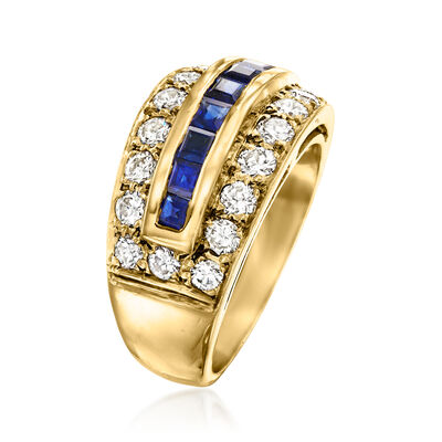 C. 1980 Vintage 1.20 ct. t.w. Sapphire and 1.40 ct. t.w. Diamond Ring in 18kt Yellow Gold