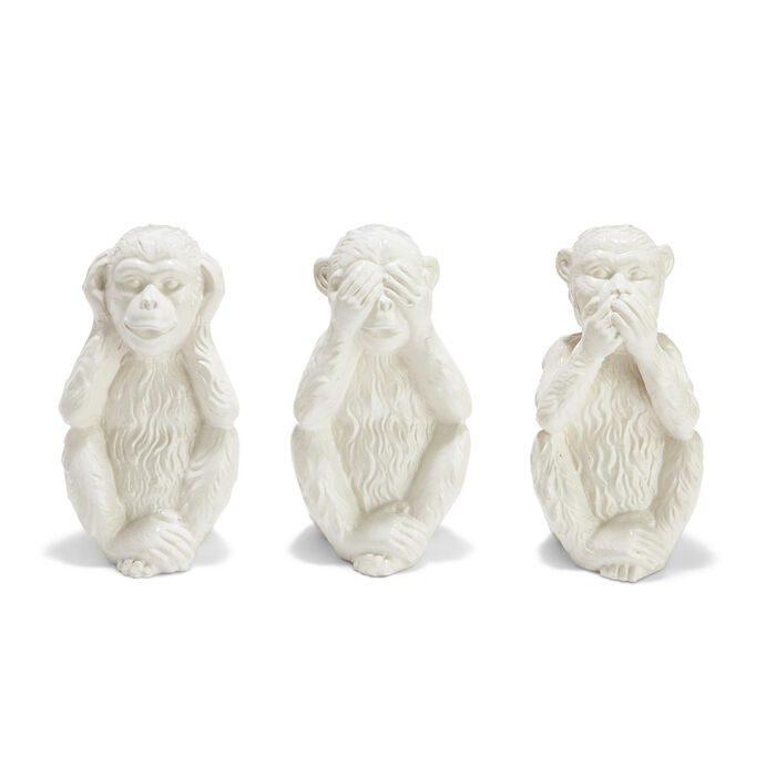Set of 3 Porcelain Monkey Figurines