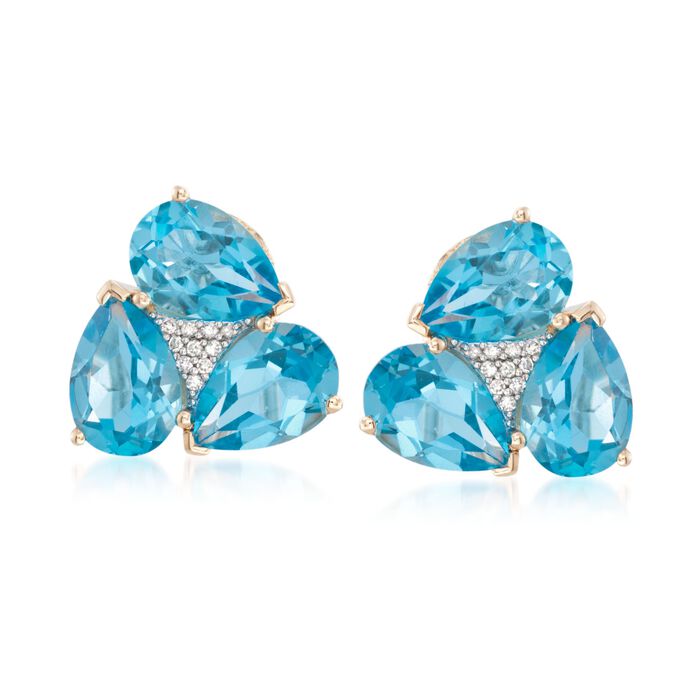 11.00 ct. t.w. Blue Topaz and .10 ct. t.w. Diamond Earrings in 18kt Gold Over Sterling