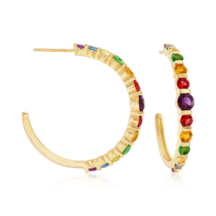 1.59 ct. t.w. Multicolored CZs C-Hoop Earrings in 18kt Yellow Gold Over Sterling Silver