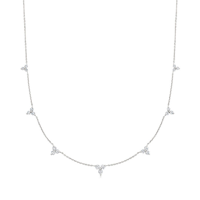 1.00 ct. t.w. Diamond Flower Station Necklace in 14kt White Gold