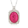 Italian Pink Venetian Glass Cupid Pendant Necklace in Sterling Silver