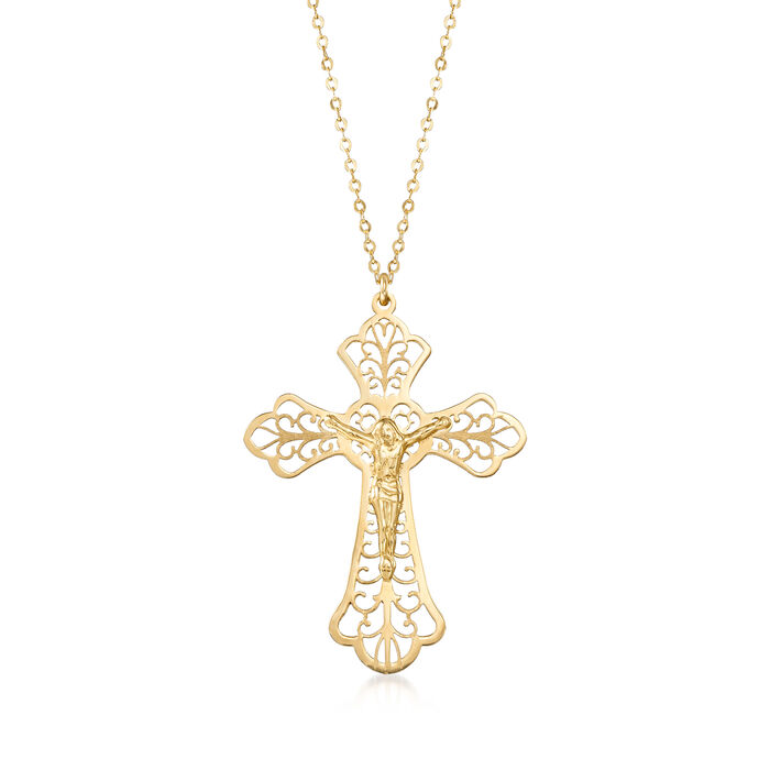 Italian Filigree Crucifix Necklace in 18kt Yellow Gold