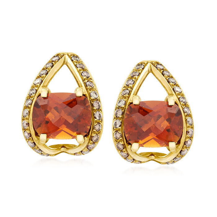C. 1980 Vintage 5.38 ct. t.w. Pink Tourmaline and .75 ct. t.w. Diamond Earrings in 18kt Yellow Gold