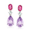 2.50 ct. t.w. Pink and White Topaz and 5.50 ct. t.w. Amethyst Drop Earrings in Sterling Silver 