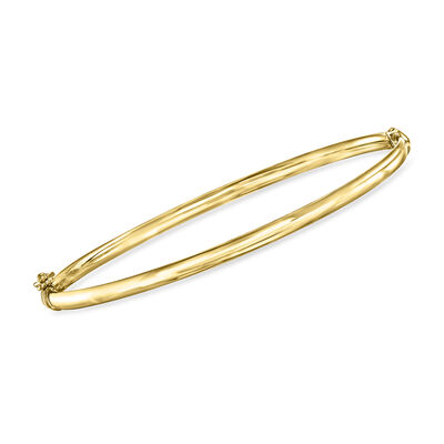 Italian 14kt Yellow Gold Jewelry Set: 3mm Hoop Earrings and Bangle Bracelet