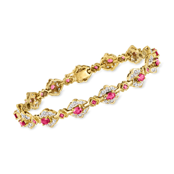 C. 1980 Vintage 3.25 ct. t.w. Ruby and 1.10 ct. t.w. Diamond Bracelet in 18kt Yellow Gold