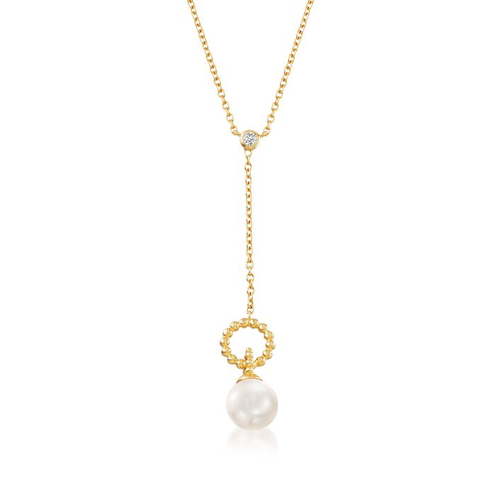 8mm Shell Pearl and .10 ct. t.w. CZ Y-Necklace in 18kt Gold Over Sterling