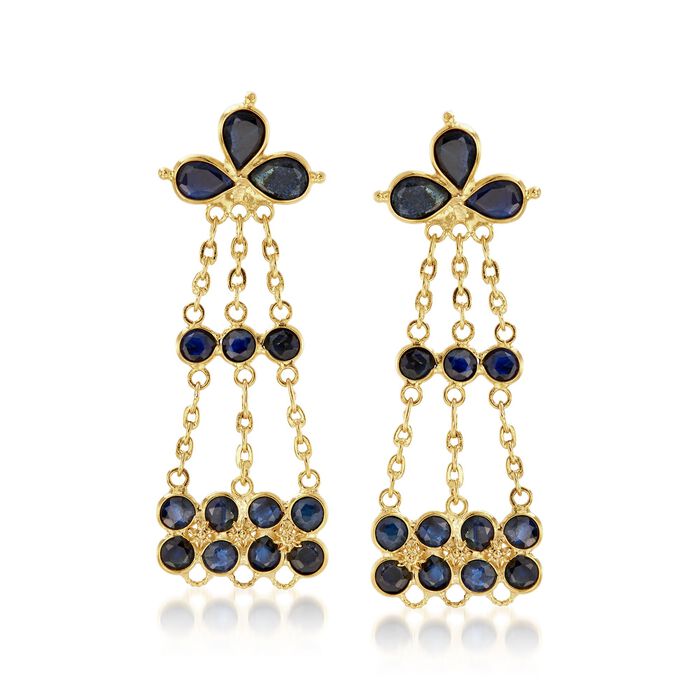 C. 2000 Vintage 1.50 ct. t.w. Sapphire Dangle Drop Earrings in 18kt Yellow Gold