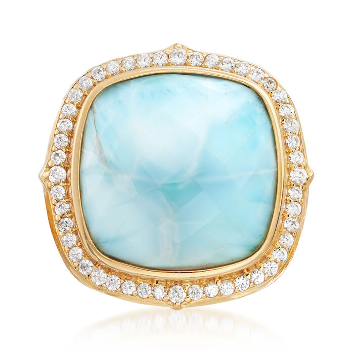 Larimar and .70 ct. t.w. White Zircon Ring in 18kt Gold Over Sterling
