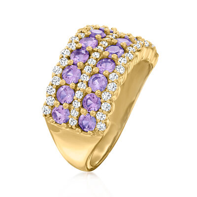 2.70 ct. t.w. Tanzanite Multi-Row Ring with .80 ct. t.w. White Topaz in 14kt Yellow Gold