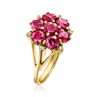 C. 1980 Vintage 2.10 ct. t.w. Ruby Ring with Diamond Accents in 14kt Yellow Gold