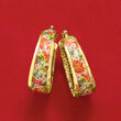 Italian Pink and Green Florentine Paper Hoop Earrings in 18kt Gold Over Sterling