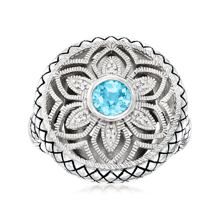 Andrea Candela &quot;Tesoro Gema&quot; .60 Carat Swiss Blue Topaz Ring with Diamond Accents in Sterling Silver