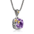 8.00 Carat Amethyst Bali-Style Dragonfly Pendant Necklace in Sterling Silver and 18kt Yellow Gold