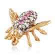 C. 1980 Vintage .45 ct. t.w. Diamond and .35 ct. t.w. Ruby Bee Pin in 14kt Yellow Gold