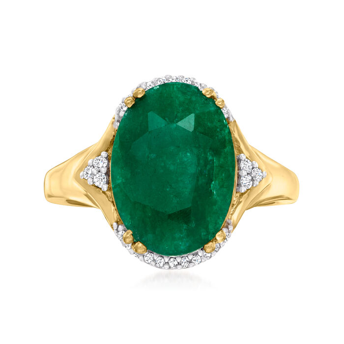 4.80 Carat Emerald Ring with Diamond Accents in 18kt Gold Over Sterling