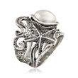11mm Cultured Pearl Openwork Sea Life Ring in Sterling Silver