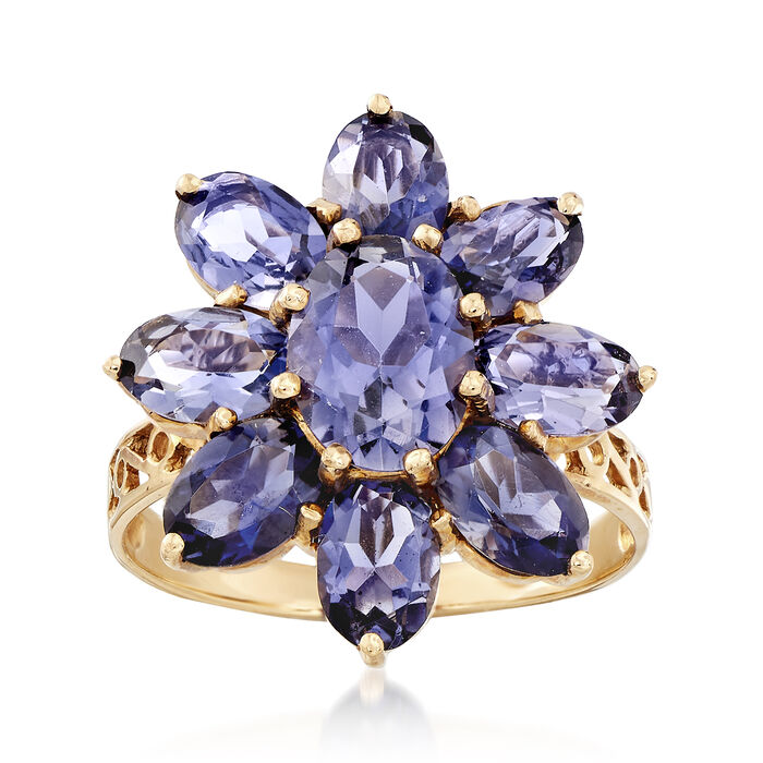 C. 1980 Vintage 4.70 ct. t.w. Iolite Floral Ring in 10kt Yellow Gold