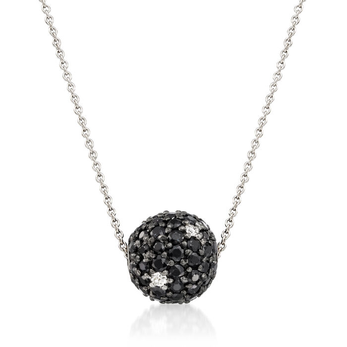 C. 1990 Vintage 2.75 ct. t.w. Black Sapphire Bead Necklace with Diamond Accents in 18kt White Gold