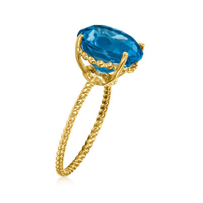 8.00 Carat London Blue Topaz Twisted Ring in 14kt Yellow Gold