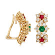 C. 1990 Vintage 1.90 ct. t.w. Diamond and .20 ct. t.w. Ruby Clip-On Earrings with Emeralds in 18kt Gold