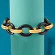 Andiamo 14kt Yellow Gold Over Resin and Black Onyx Link Bracelet with Diamond Accent and Magnetic Clasp