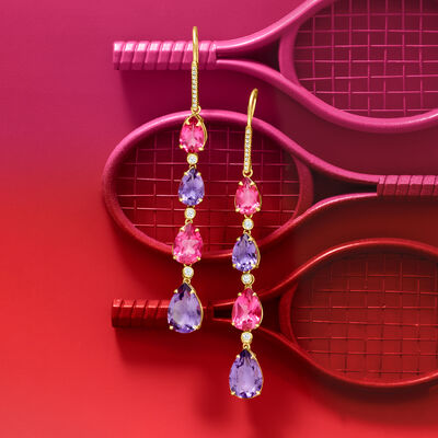 8.40 ct. t.w. Pink and White Topaz and 8.00 ct. t.w. Amethyst Drop Earrings in 18kt Gold Over Sterling