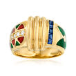 C. 1990 Vintage .25 ct. t.w. Sapphire and .17 ct. t.w. Diamond Enamel Ring in 18kt Yellow Gold