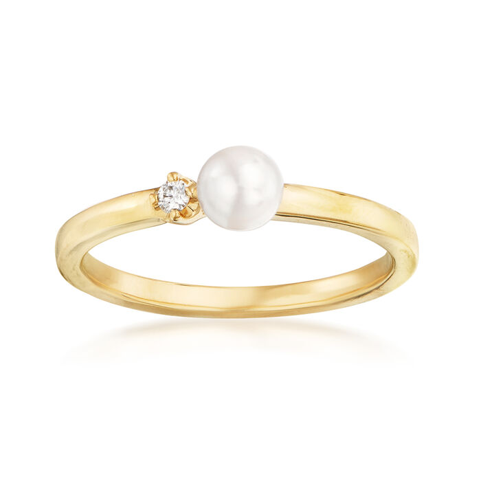 Mikimoto 4.5mm A+ Akoya Pearl Ring with Diamond Accent in 18kt Yellow Gold