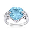 7.00 Carat Sky Blue Topaz Heart Ring with .22 ct. t.w. Diamonds in 14kt White Gold