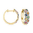 .49 ct. t.w. Multi-Gemstone and .33 ct. t.w. Diamond Hoop Earrings in 14kt Yellow Gold