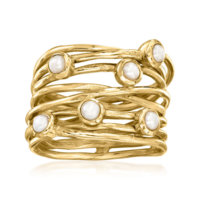 3mm Cultured Pearl Highway Ring in 18kt Gold Over Sterling