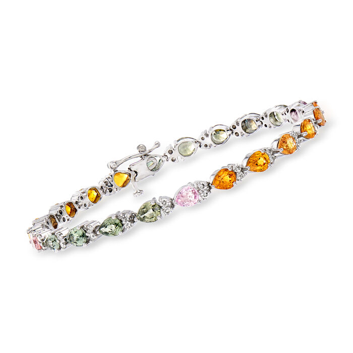C. 1990 Vintage 7.00 ct. t.w. Multicolored Sapphire and .90 ct. t.w. Diamond Tennis Bracelet in 14kt White Gold