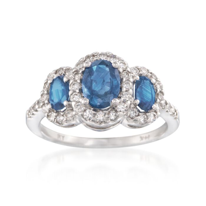 1.65 ct. t.w. Sapphire and .50 ct. t.w. Diamond Ring in 14kt White Gold