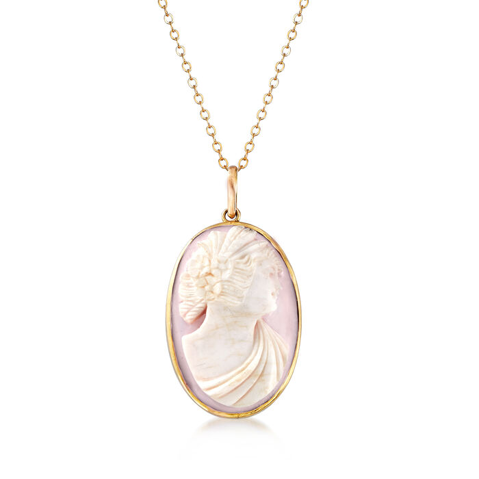 C. 1970 Vintage Agate Cameo Pendant Necklace in 10kt and 14kt Yellow Gold