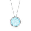 C. 1990 Vintage Suzanne Kalan 2.75 Carat Sky Blue Topaz and .15 ct. t.w. Diamond Necklace in 14kt White Gold