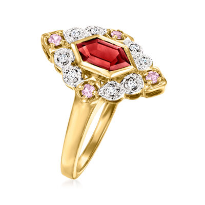 .80 Carat Garnet and .10 ct. t.w. Pink Sapphire Ring with Diamond Accents in 14kt Yellow Gold