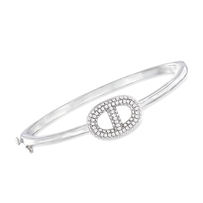 Charles Garnier &quot;Marina&quot; 1.00 ct. t.w. CZ Mariner-Link Bangle Bracelet in Sterling Silver