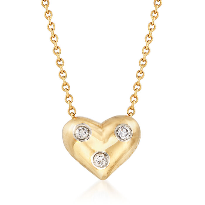 C. 2000 Vintage Tiffany Jewelry 18kt Yellow Gold Heart Necklace with Platinum-Set Diamond Accents